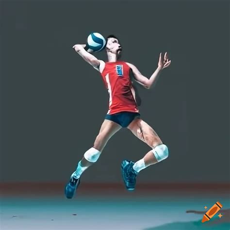 A volleyball player spiking the ball, action shot on Craiyon