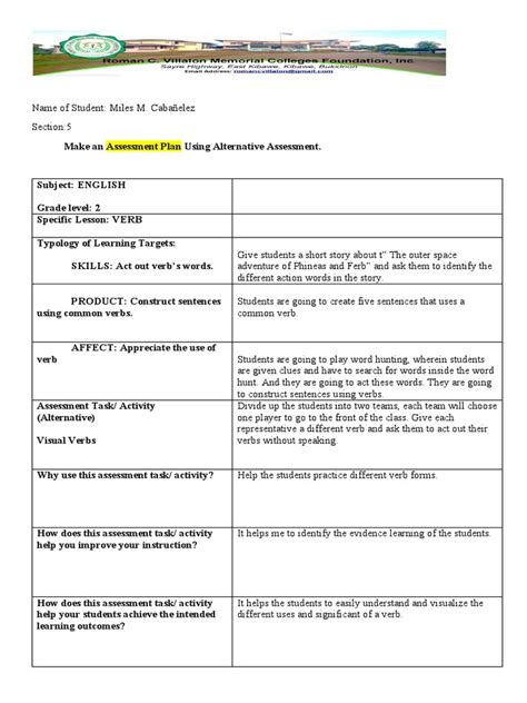 Image result for Lesson Plan Assessment Examples