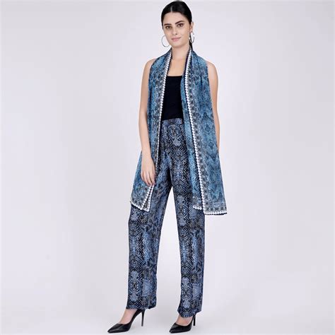 Blue Python Print Palazzo and Stole Set – First Resort by Ramola Bachchan