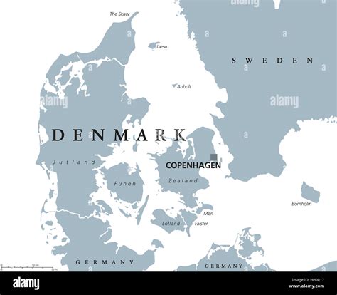 Denmark political map with capital Copenhagen and neighbor countries. Kingdom, Scandinavian and ...