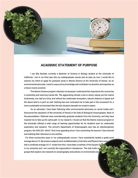 Academic Statement Of Purpose Template