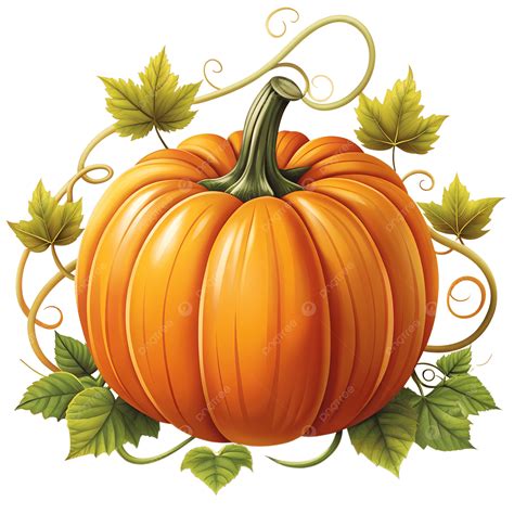 Pumpkin With Vines And Leaves Clipart Illustration, Orange Pumpkin Vine ...