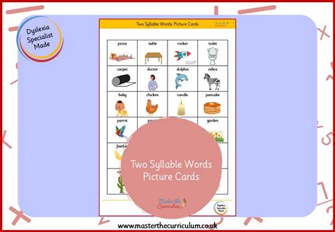 Syllables: Two-Syllable Words - Picture Cards - Master The Curriculum