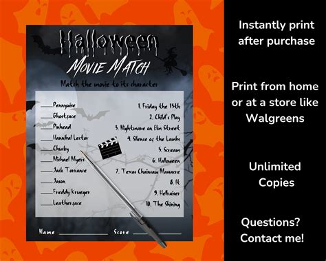 Halloween Movie Match, Movie Trivia, Halloween Movie Quiz, Printable Halloween Games, Instant ...