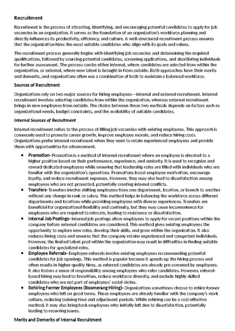 Recruitment & Selection Strategies: Self Notes for HR Management - Studocu