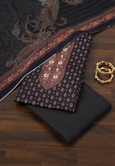 Get Cotton Unstitched Suit With Pearls | Bombay Selections