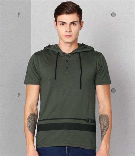 METRONAUT Striped Men Hooded Neck Green T-Shirt - Buy METRONAUT Striped ...