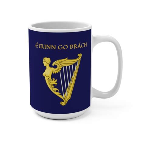 Eirinn Go Brach, White 15oz Ceramic Mug, Ireland, Blue Harp Flag, Coat ...
