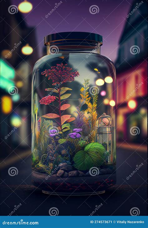 Closed Ecosystem of Plants in a Jar, Florarium. Stock Illustration - Illustration of survival ...