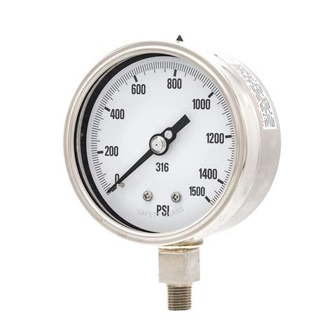 PIC Gauge 4001-4LN-GF 4" Dial, 0/1500 psi Range, 1/4" Male NPT ...