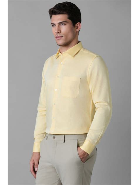 Buy Louis Philippe Men Yellow Slim Fit Textured Full Sleeves Formal ...