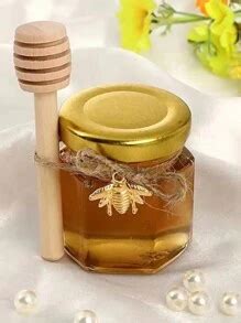 10pcs 1.5oz Mini Hexagon Glass Honey Pots With Spoon, Bee Charm, & Gold ...