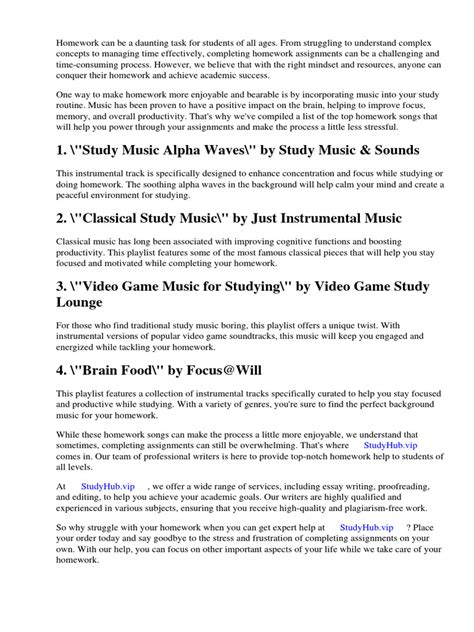 Top Homework Songs | Download Free PDF | Essays | Homework