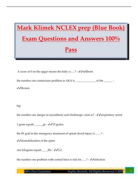 Mark Klimek NCLEX prep (Blue Book) Exam Questions and Answers 100% Pass ...
