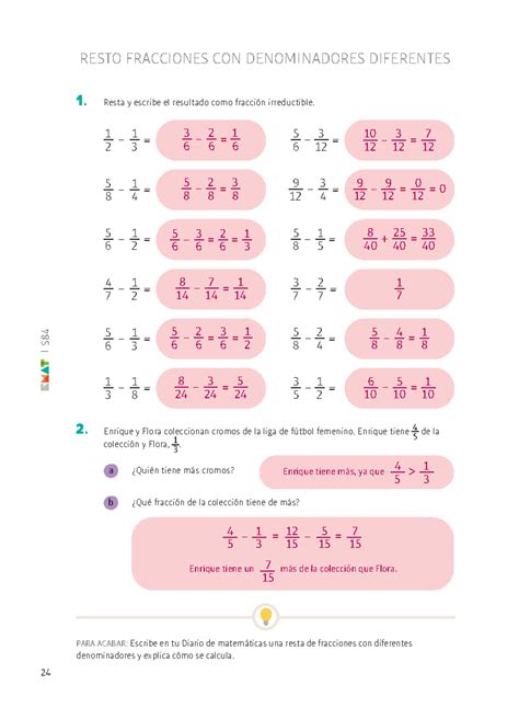 RESTO FRACCIONES CON DENOMINADORES DIFERENTES SOLUCION 1 - 24 | S 1 2 3 ...
