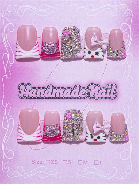 10 Piece Set - Y2K Handmade Duckbill Nail Patch, Gold Nails, Nude Color ...
