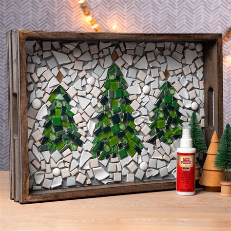 Mosaic Winter Tree Tray - Projects | Plaid Online | Christmas mosaics ...
