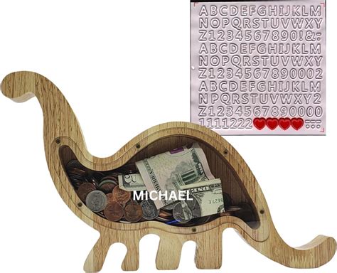 Amazon.com: JIMZIE Large Wooden Dinosaur Piggy Bank - Personalized ...