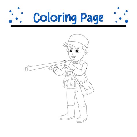 Animal hunter boy with rifle coloring book page for children | Premium ...