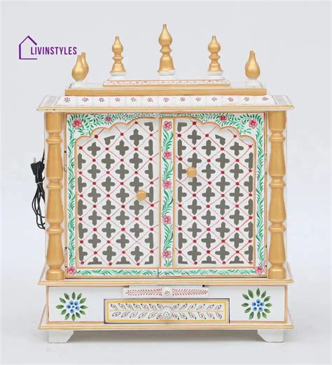 Multicolor Sheesham Wood & MDF Pooja Mandir With Door, – LivIn Styles