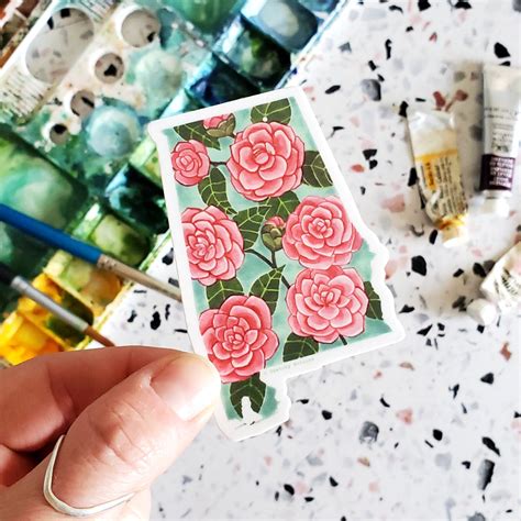 Alabama State Flower Camelia Waterproof Vinyl Sticker | Cotton State ...