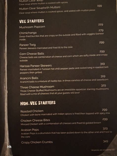 Menu at Zazu Mandi, Bhimavaram