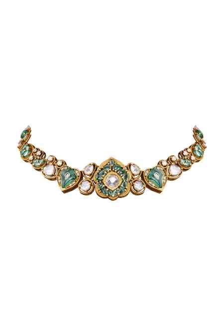 Buy Gold Plated Gulbano Zircon Stone Embellished Choker Necklace by ...
