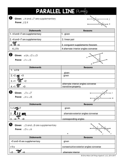 Parallel Line Proofs - all filled in - PARALLEL LINE Proofs 1 ...