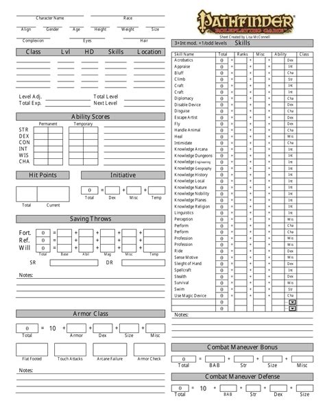 Лист персонажа pathfinder на русском: Дополнительные файлы к НРИ