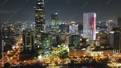 Ho Chi Minh City's District 1 skyline photographed at night