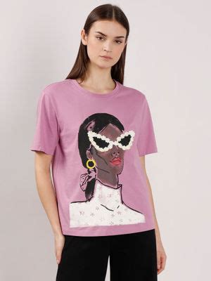 Buy VERO MODA Light Purple Printed Cotton T-Shirt (XS) Online