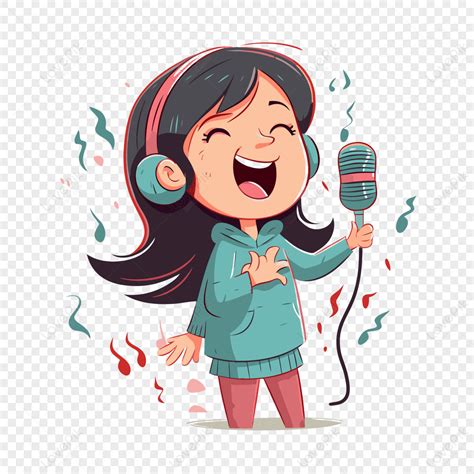 Singing Clipart Cartoon Girl Singing A Song Into A Microphone Vector ...