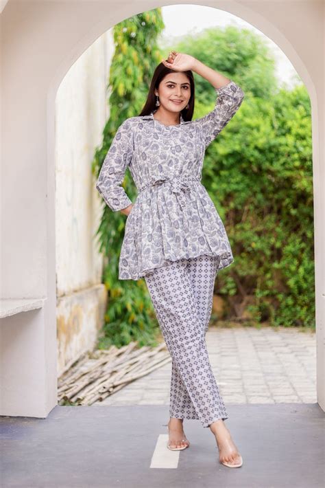 Grey Peplum Cord-Set with Printed Pant – Sukriti Store