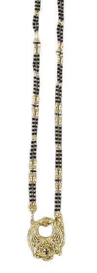 22K Gold Plated Black Beads Mangalsutra with Round Pendant for Women