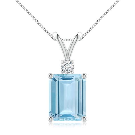 ANGARA 3.11 Ct Natural Aquamarine Emerald Cut Pendant With Diamond in ...