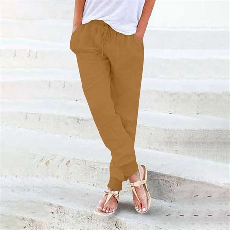 Gold Cargo Pants Womens Elastic Waist Pants Casual Trousers with ...