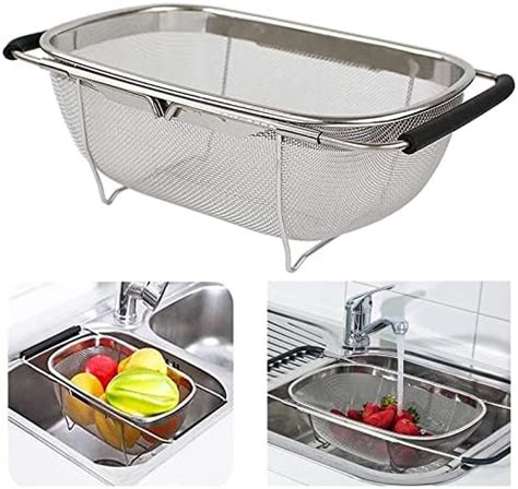 HOJKMA Over the Sink Colander - 4 Quart Stainless Steel Expandable Oval ...