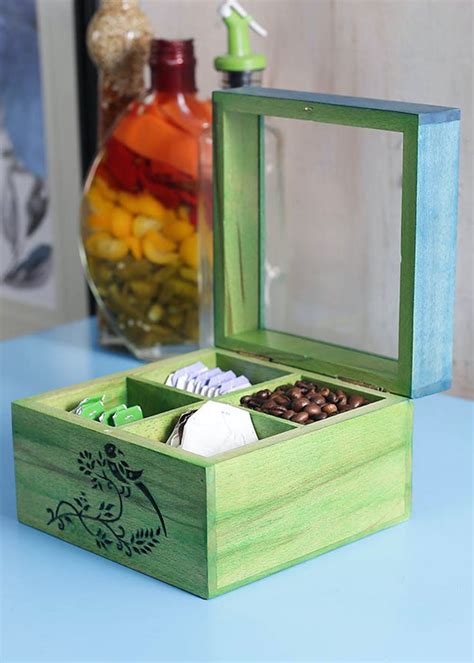 Get Wooden Blue & Green Utility/Tea Box at ₹ 1199 | LBB Shop