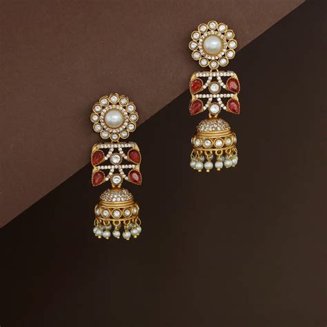 Rakhi Floral Pearl Kundan Jhumka – Adore By Priyanka