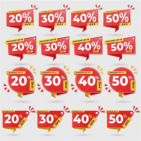 Premium Vector | Set of discount labels discount 20 30 40 and 50 percent