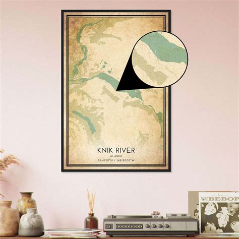 Vintage Knik River Alaska Map Poster, Knik River AK City Road Wall Art Print - Custom Maps & Posters