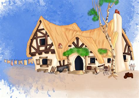 Disney Snow White and the 7 Dwarfs the Dwarfs Cottage Disney Art ...