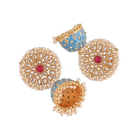 Meenakari Dangle Jhumka Earrings-Skyblue