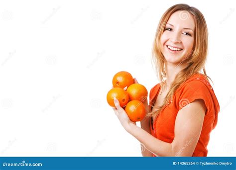 Young Pretty Girl in Dress with Oranges Stock Photo - Image of beauty ...