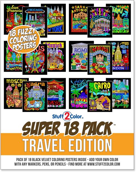 Stuff2Color 18 Fuzzy Velvet Coloring Posters Travel Edition - India | Ubuy