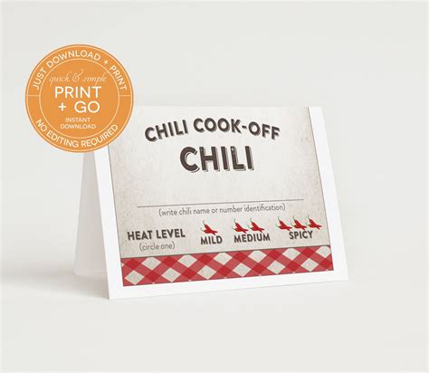 Printable Chili Cook-off Table Cards, Cook off Competition Table ...