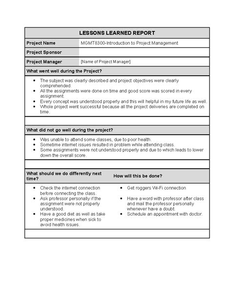 Image result for Lesson Learned Report