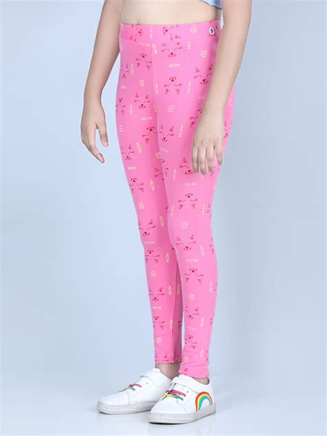 Girls Meow Printed Leggings with Flat Waistband- Pink – Stylestone