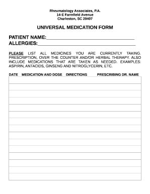 Fillable Online Universal Medication Form - Rheumatology Associates, PA ...