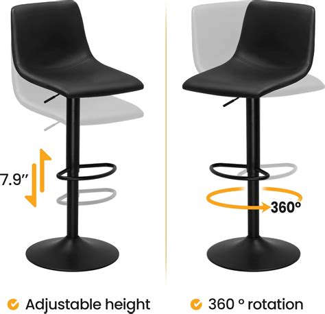 Buy DICTAC Leather Bar Stools Set of 4, Black Bar Chairs Set of 4 ...